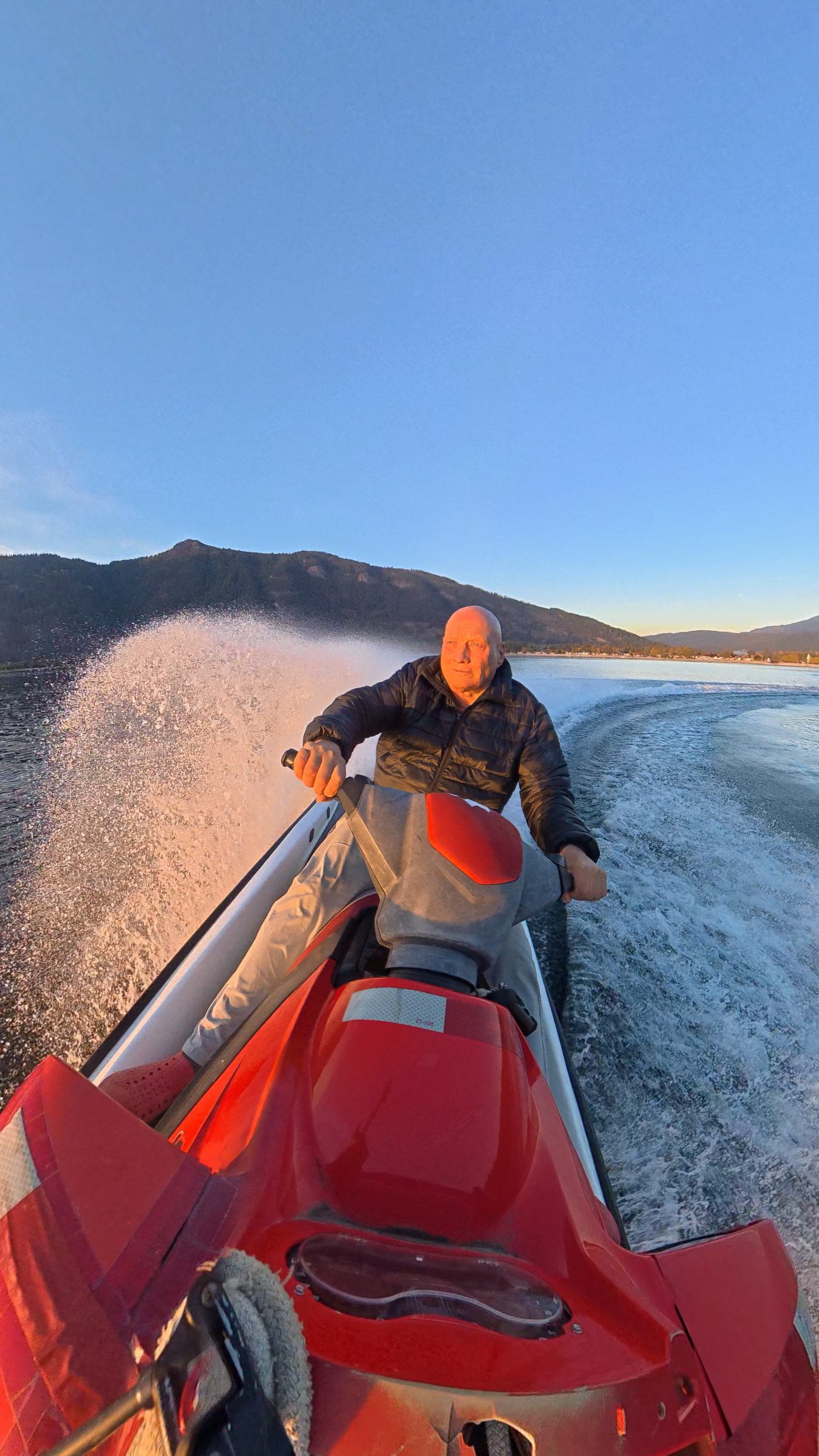 Action-camera view from a jet ski on Shuswap Lake in summer